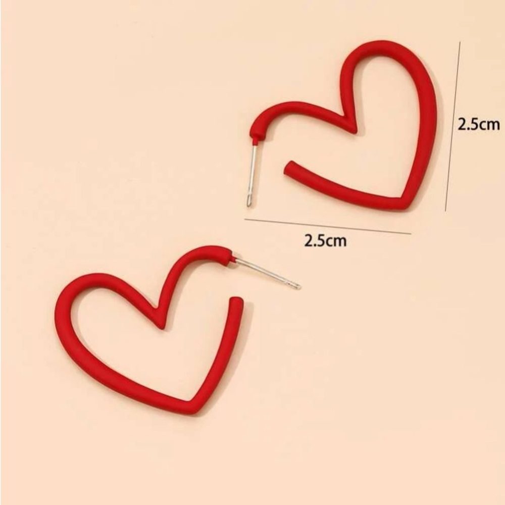 Love More♥️Heart Shaped Hoop Earrings Matte Red ♥️ - Picture 2 of 6